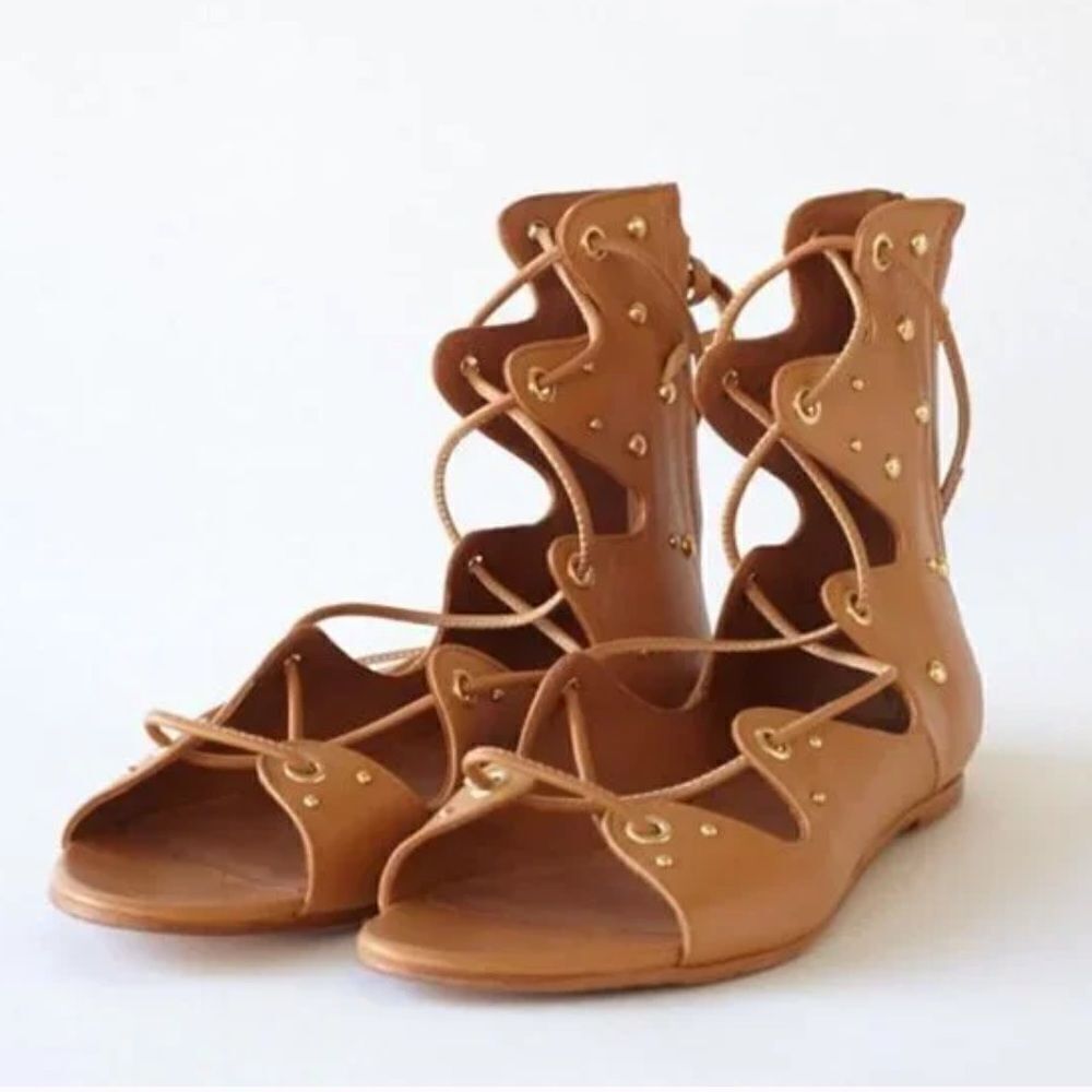 IRO Camel tan Xiri gladiator studded lace up sandals size 38
